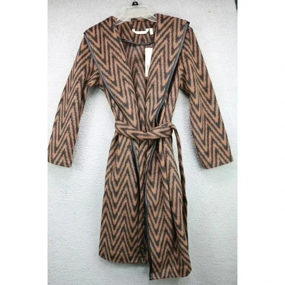Soft Surroundings Chamonix Duster Black Brown Chevron-PXS-Wool Blend-New w/Tags